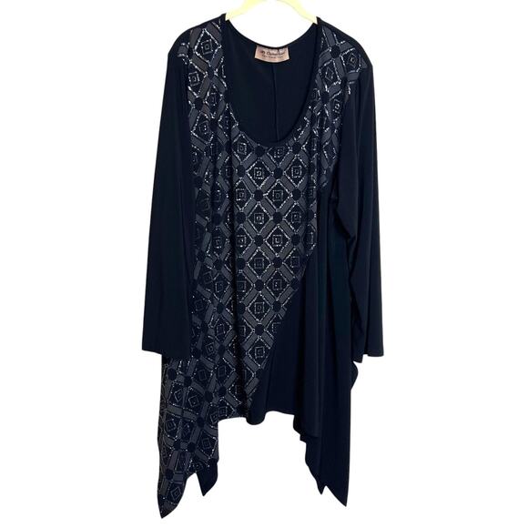 JR Collection What Women Wear Tunic Size 4X Black Silver Glittery Slinky Knit - Picture 1 of 6